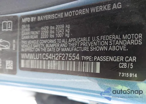 2017 Mini Clubman Cooper из США, поврежденный, VIN WMWLU1C54H2F27554